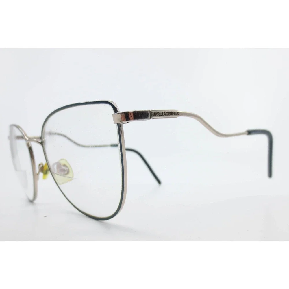 Karl Lagerfeld Eyeglass Frames Silver Navy Blue Cat Eye Wavy Temple 37108